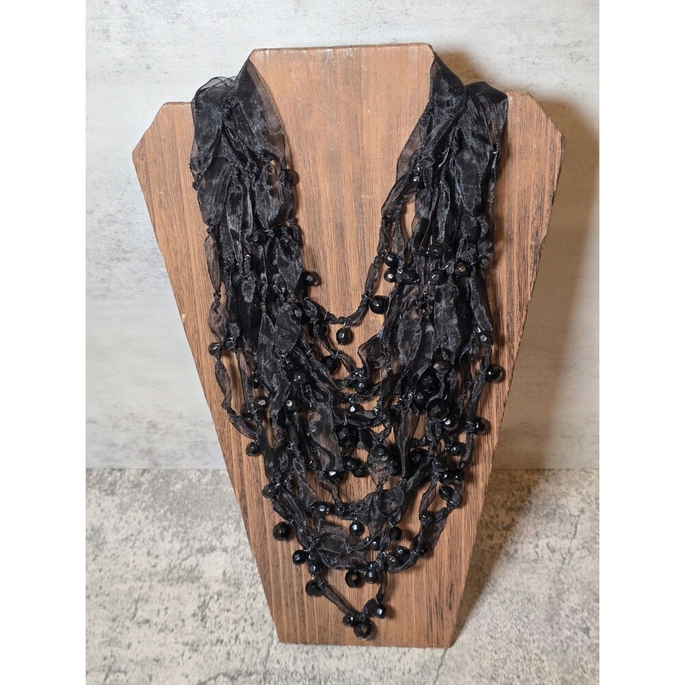 New Henri Bendel Multi Strand Black Beaded Stretch Necklace 18" Goth Whimsigoth